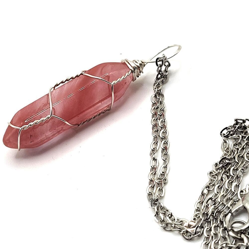 Bohemian Pink Crystal Wire Wrapped Necklace 20in